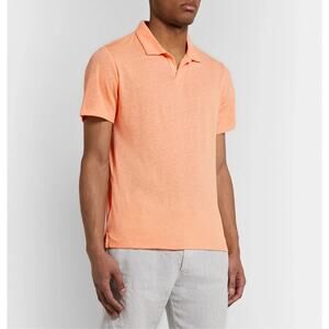 Onia Shawn Linen Polo Mens Medium Orange Short Sleeve